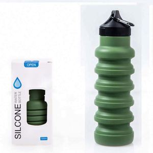 Silicone Water Bottle 500ml Collapsible Pink Outdoor Reusable With Lid Screw-On <b>Cap</b> - Product Image 3