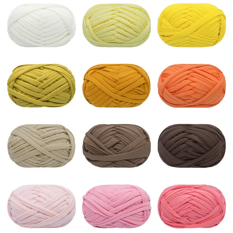 Colorful 100g 20m 3cm T-shirt Ribbon Hand Knitting Fancy Crochet Yarns for Handmade Bags