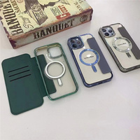 Étui de téléphone antichoc transparent de qualité d'origine en cuir magnétique sans fil pour iPhone 16 15 14 13 Pro Max