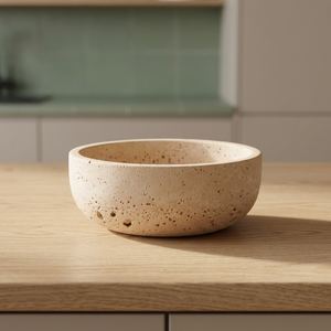 WOODGRANDLIVING Beige <b>Travertine</b> Stone Bowl Honed Marble Serving Dish Round Decorative Food for Villa <b>Table</b> Decor SAA-017 - Product Image 3