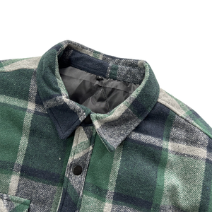 Veste de chemises à carreaux en flanelle boutonnée à manches longues pour hommes, teint en fil de polyester avec doublure <span class=keywords><strong>matelassée</strong></span> pour logo d'hiver <span class=keywords><strong>sur</strong></span> le devant - Product Image 3