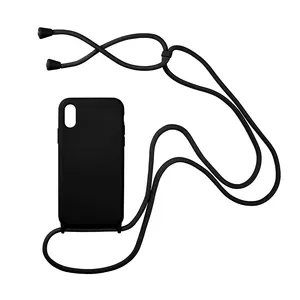 Funda de silicona líquida con cordón para teléfono, carcasa con correa para el cuello, cruzada, para iPhone 7, 8 Plus, 12, 11 pro, Xs, Max, Xr, X