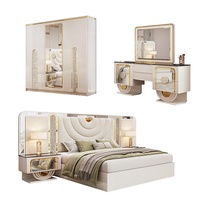 Ensemble de chambre à coucher moderne de luxe, lit king size, chambre principale double, ensemble complet de meubles de chambre à coucher 5 pièces, cadre en bois, meubles de chambre à coucher turcs