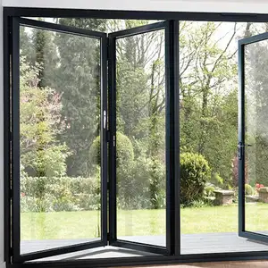 USA komersial perumahan Lowes kaca Aluminium Bi lipat akordeon Bifold pintu eksterior geser dengan kunci