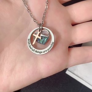 DAIHE acier inoxydable foi croix collier graine | Avec Dieu toutes choses sont possibles pendentif | Bijoux chrétiens inspirants - Product Image 2