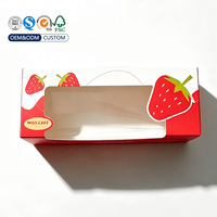 Boîte en papier rectangulaire pour boulangerie, vente en gros, prête à expédier, boîte cadeau pour pâtisserie aux fraises avec fenêtre transparente en PET
