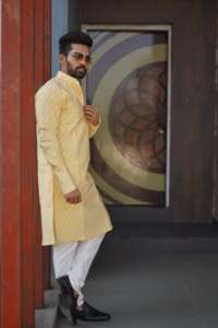 Nouvelle soie Jacquard lourde avec Amboj Work Kurta traditionnel pour mariage et fête porter la dernière conception Mens Kurta - Product Image 3