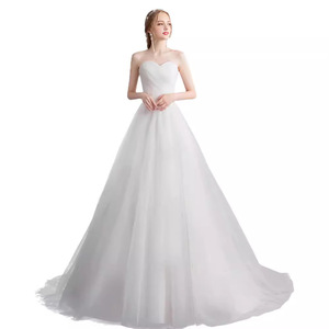 Strapless Sweetheart Neckline A-Line Tulle Wedding Dress Natural Waist Floor Length Beige Mori Girl Style - Product Image 5