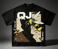 T-shirt Streetwear Oversize Délavé à Épaules Tombantes avec Motif Abeille et Lettre D de Tyler, Creator, Style High Street