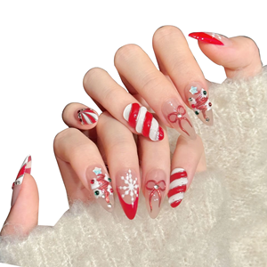 Original [Christmas Sugar Rhyme] Bonbons de Noël rouges <span class=keywords><strong>et</strong></span> blancs en forme de canne, flocon de neige, nœud, ambiance festive, couverture complète pour les doigts, super fins - Product Image 1