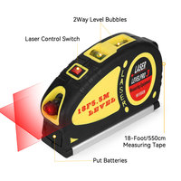 Niveau laser croisé multifonctionnel standard Level Pro 3, ruban à mesurer de 5,5 m/18 pieds pour la pose d'images