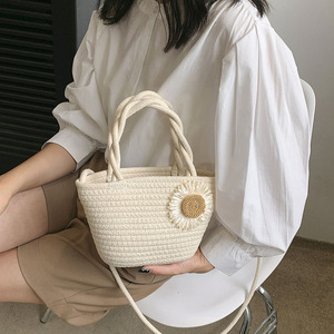 Sac fourre-tout tissé à la main, blanc cassé, kaki, style bohème, été 2023, usage quotidien - Product Image 4