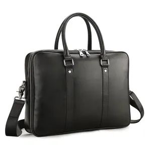 Venda Direta Da Fábrica Clássico Preto Business Bag Bolsa De Couro Bolsa De Ombro Maleta De Couro Genuíno Laptop Bag para Homens