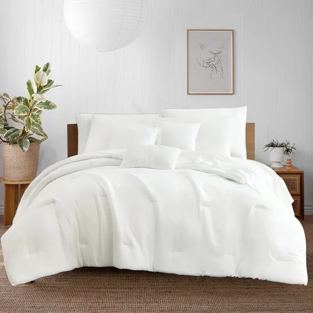 Heniemo TOP Sale Bedding Set Solid 10PCS Queen Size White Comforter Set For Home