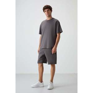 Ensemble de shorts basiques pour homme en coton gris foncé, épais, doux et texturé, coupe oversize - 85249 - Gris foncé/gris foncé - Product Image 6