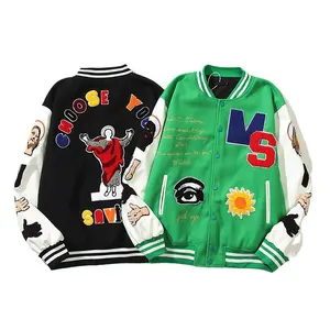 Graffiti alphabet embroidered woolen stitching letterman coat wholesale james bomber men plain baseball Varsity Jacket