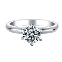 Bague Ronde en Moissanite Argent 925 Vente en Gros, Sertie à Griffes, Plaqué Rhodium, Direct Usine, pour Femme