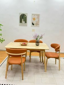 Juego de mesa de comedor de madera maciza de estilo nórdico, muebles de restaurante modernos y minimalistas, juego de muebles de restaurante para 6 personas - Product Image 5