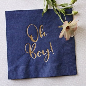 Tovaglioli <span class=keywords><strong>di</strong></span> <span class=keywords><strong>Carta</strong></span> Personalizzati per Festa <span class=keywords><strong>di</strong></span> Rivelazione del Sesso del Bambino, Stampa in Lamina Oro Rosa su Sfondo Bianco - Product Image 2