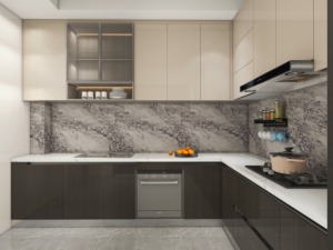 Diseño de lujo Cocina completa moderna Modular Chapa de roble blanco Estilo de coctelera Gabinetes de cocina completos - Product Image 3