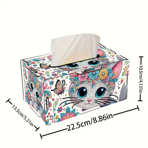 Kit Pittura Diamante 5D Fai da Te con Scatola Portafazzoletti, Motivo Gatto Carino, Set Completo di Strass per Decorazioni Casa, Ufficio e Stanza - Product Image 5