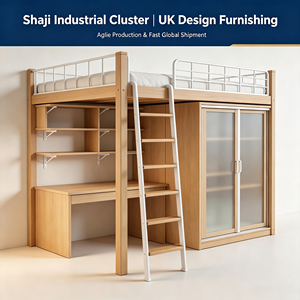 Modern <strong>Loft</strong> <strong>Bed</strong> with Built-in Desk and Wardrobe Solid Wood High Sleeper <strong>Bed</strong> with Bookshelves for Students and Teenagers - Product Image 1