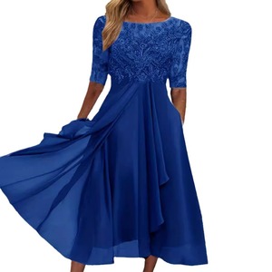 Abito in Chiffon con cuciture in pizzo traforato da sera da damigella d'onore abbigliamento donna - Product Image 5