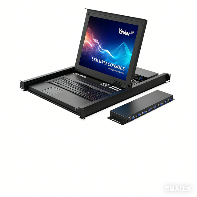 LCD KVM Switch VGA, 17'' LCD Monitor Rack Mount KVM Console 8 Port for 1U 19'' Rack Cabinet, Support Hotkey + OSD Menu