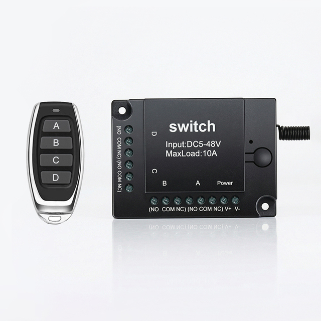 DC 12V 24V 36V 48V 10A Wireless Switch 4-Way RF Remote Switch for Multi-Device Control of Home Lighting and Outlets