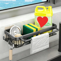 Étagère d'angle moderne noire en aluminium sans perçage pour évier, organisateur multifonctionnel pour cuisine, salle de bain et hôtel