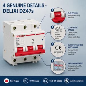 Disjoncteur miniature DELIXI courbe <span class=keywords><strong>C</strong></span> <span class=keywords><strong>D</strong></span> 1P 2P 3P 4P MCB 230V 6kA sur rail DIN certifié CE pour distribution électrique principale - Product Image 2