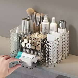 Pha lê trang điểm tổ chức với 2 ngăn kéo nhựa chăm sóc da Lotion Lotion tổ chức cho Vanity phòng tắm <span class=keywords><strong>Countertop</strong></span> tổ chức - Product Image 4