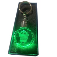 Porte-clés cristal de personnage de dessin animé mignon Crayon Shin-chan lanière d'autodéfense porte-clés Led pour pendentif Pokemon avec sangle en peluche