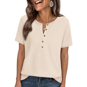 Top in maglia da donna a maniche corte, camicia Henley traspirante, casual, primaverile ed estiva, abbigliamento alla moda - Product Image 1