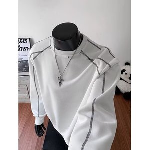 <span class=keywords><strong>Felpa</strong></span> Oversize da Uomo Y2K Techwear 2025 - <span class=keywords><strong>Bianca</strong></span> con Cuciture a Contrasto e Borchie, Stile <span class=keywords><strong>Streetwear</strong></span> Pesante - Product Image 1