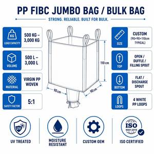 Sac Jumbo FIBC en PP pour Ciment, Sable, <span class=keywords><strong>Gravier</strong></span> 1000Kg 2000Kg Facteur <span class=keywords><strong>de</strong></span> Sécurité 5:1 Conteneur <span class=keywords><strong>de</strong></span> 1 Tonne pour Chantier <span class=keywords><strong>de</strong></span> Construction - Product Image 6