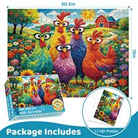 Puzzles pour adultes 500 pièces, puzzle coloré sur le thème du poulet, du jardin, de la ferme, des fleurs, des animaux, du coq, boîte cadeau en papier pour seniors