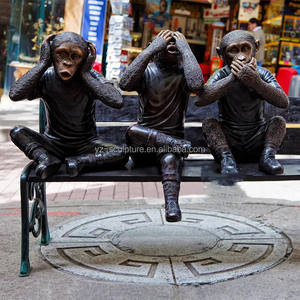 Alta calidad al aire libre parque decoración Animal bronce <span class=keywords><strong>tres</strong></span> <span class=keywords><strong>monos</strong></span> estatuas gran oferta bronce Animal decoración No escuchar NO hablar NO ver - Product Image 3