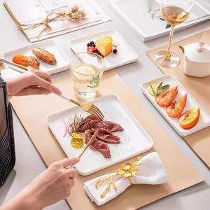 北欧スタイル白いセラミック皿プレート長方形平らな西洋朝食プレート点心寿司用商業用途その他西洋 - Product Image 5