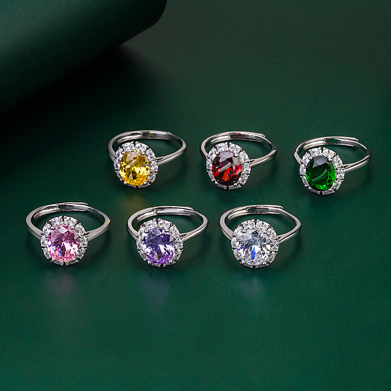 High Quality Silver Plated Ruby Emerald Band Rings Open Pink Purple Rhinestone Open Rings For Women