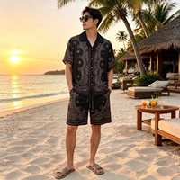 Ensemble deux pièces chemise et short en satin de soie imprimé motif cachemire, design original, décontracté, pour homme, vente en gros 2026