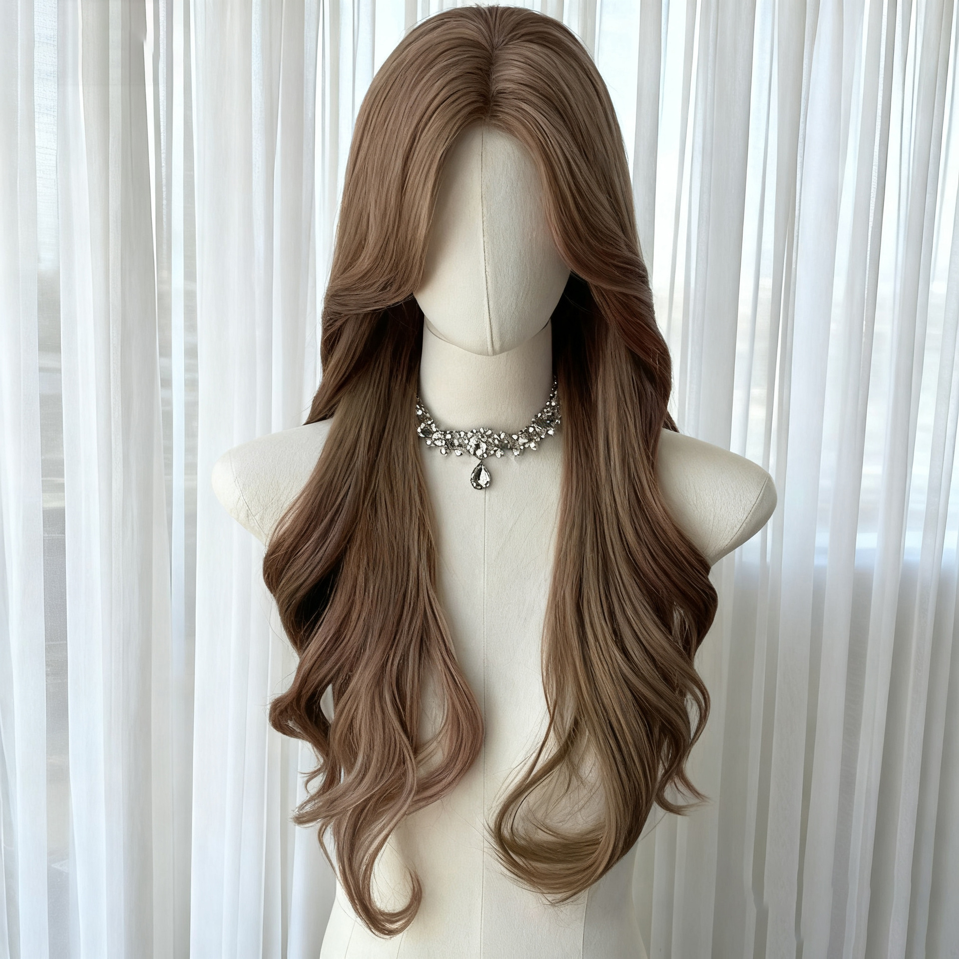 65ซม. [สีน้ำตาลกาแฟ] ลูกไม้หน้าผาก