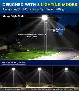 Lampadaire solaire tout-en-un à LED 2000W IP65 étanche Détecteur de mouvement <span class=keywords><strong>Temps</strong></span> d'éclairage 12 heures ABS pour l'extérieur Routes Jardins - Product Image 3