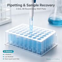 Plaque de 48 puits ronds à fond en U, arrangement régulier, 3,5 mL, sans DNase ni RNase, pour stockage d'échantillons de laboratoire
