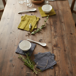 Napperons de table modernes en lin naturel brodés de fleurs pour mariage, banquet, événement – Fins, réutilisables et écologiques - Product Image 5