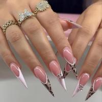 Faux ongles à presser faits main en gros, nude, stiletto, imprimés fleurs, réutilisables pour femmes