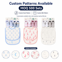 Ensemble de bavoirs et chaussettes pour bébé avec imprimé de dessins animés mignons, bavoir d'alimentation en coton doux pour nourrissons, chaussettes pour nouveau-nés, cadeau de naissance