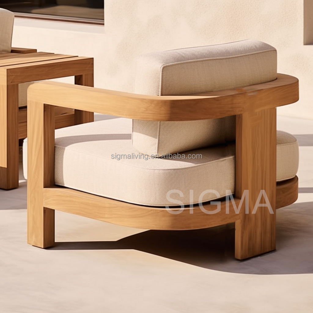Hot Selling Water-resistant Outdoor Restaurant Furniture Garden Wooden Frame Patio Accent Chair Set Teak Wood Lounger Chair