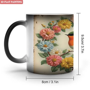 Taza de Cerámica Negra Esmerilada de 11 oz para Sublimación, Taza que Cambia de Color con Diseño de Pájaros y Flores - Product Image 1