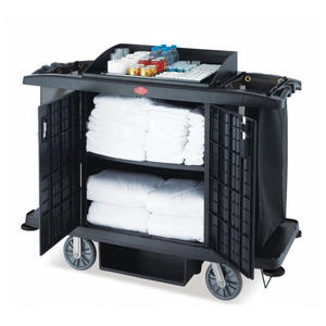Carros <span class=keywords><strong>de</strong></span> <span class=keywords><strong>Limpieza</strong></span> Multifuncionales <span class=keywords><strong>de</strong></span> Plástico para Habitaciones <span class=keywords><strong>de</strong></span> Hotel, <span class=keywords><strong>Carro</strong></span> <span class=keywords><strong>de</strong></span> Servicio <span class=keywords><strong>de</strong></span> <span class=keywords><strong>Limpieza</strong></span> <span class=keywords><strong>Rubbermaid</strong></span> Negro con Equipo - Product Image 1